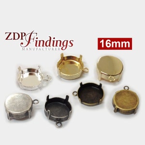 4 unidades x pingente ou brincos redondos de 16 mm com moldura de copo cabem em cabochão gem ou cristal Swarovski Rivoli 1122, escolha seu acabamento (RD16RIPV)