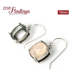 Quality Cast 12mm 925 Sterling Silver Stamped Dangle Earrings Settings fit Swarovski 4470 crystals DIY (EN2AN)