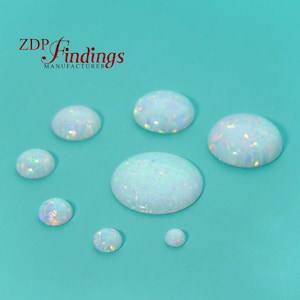 Round 3-14mm White Sparkling Opal Lab Created Multi Color Cabochon (OPWRDCBV)