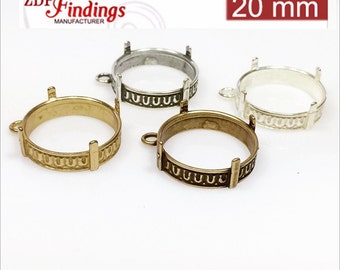 4pcs x Round 20mm Quality Cast Prongs Bezel Cup  ,Choose Your Finish.(9275V)