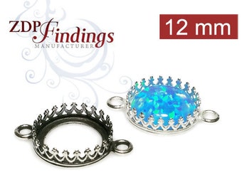 ZDP Findings MANUFACTURER - 4pcs x Round 12mm Quality Cast Connectors Sterling Silver 925 Bezel Cup Antique or Shiny Silver (8833SV)