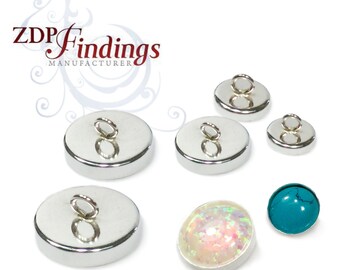 4pcs -12pcs x Sterling Silver 925 Round Bezel Cups with Back Ring Fit Cabochon gemstone End Caps, Choose Your Size (RDXXVTOP)