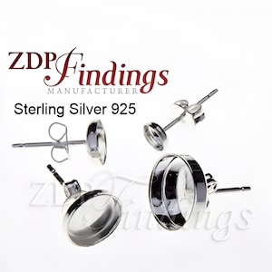 10pcs x Round Bezel Cups Earring Posts, 925 Sterling Silver, Direct from Manufacturer, Choose your Size (6100SHV)
