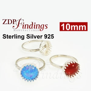 1pc Sterling Silver 925 Crown 10mm Cup on Solid Band Ring Base Blanks, Choose your Size (XR8091SH) Silver Ring bezel