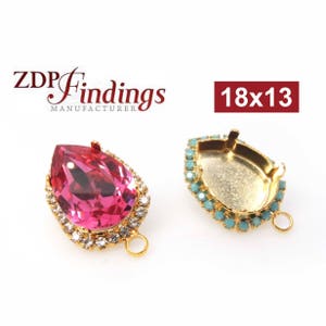 2 szt. x łezka 18 x 13 mm oprawa pozłacana kryształkami kolczyki pasujące do kryształu Swarovski 4320, wybierz swój kamień (POPR1813PRHNGP)