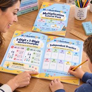 Printable Multiplication Worksheets: 2-Digit & 3-Digit Tutorial / Step by Step Pack with Answers