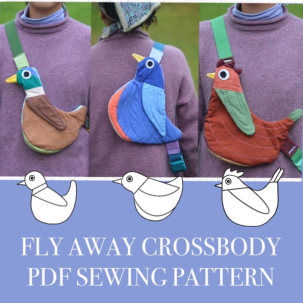 PDF-naaipatroon vogeltas - Fly Away crossbody (draagtas kip, eend, zangvogel)