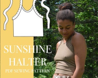 Patrón de costura en PDF para top de verano Sunshine Halter