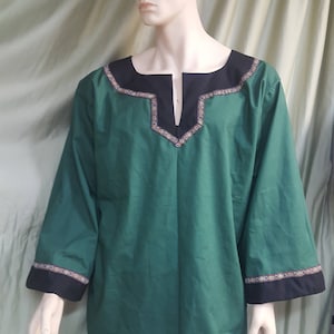 Custom Made Medieval Renaissance Viking T-Tunic Men&#39;s Shirt with trim Free Shipping