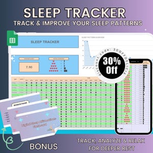 Sleep Tracker Google Spreadsheets | Spreadsheet slaaplogboek en analyse | Slaapdagboek, bedtijdbevestigingen en dagboek voor betere slaapgewoonten