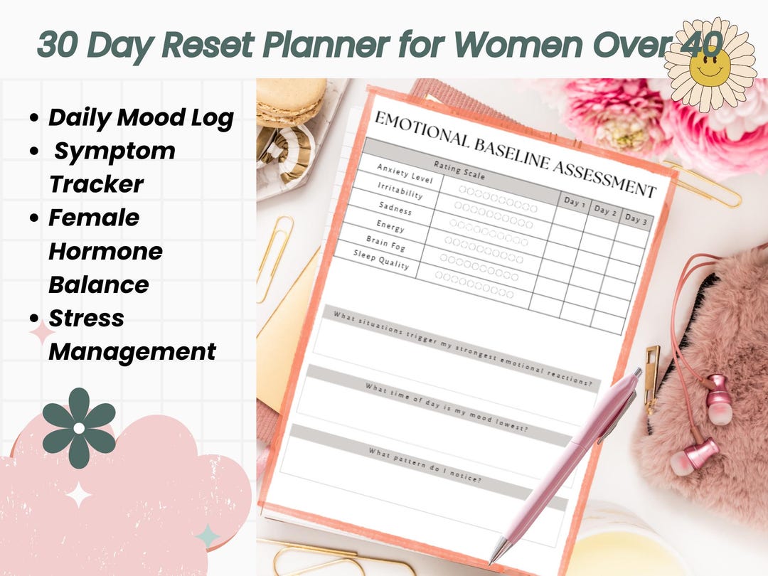 30 Day Reset Planner for Women Over 40 Perimenopause Daily Mood Log ...