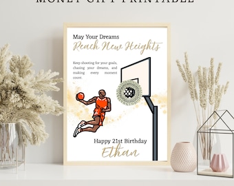 Basketbal geldcadeau afdrukbaar | Verjaardagscadeau basketbal | Bewerkbaar contant cadeau-idee voor hem | Gepersonaliseerde cadeau voor sportfan