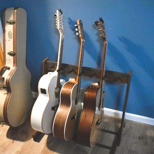 Multi Guitar Wooden Stand | Holds 3 Acoustic or 5–6 Electric/Bass Guitars | Floor Guitar Rack Storage Organizer | Guitar Display Holder image 2