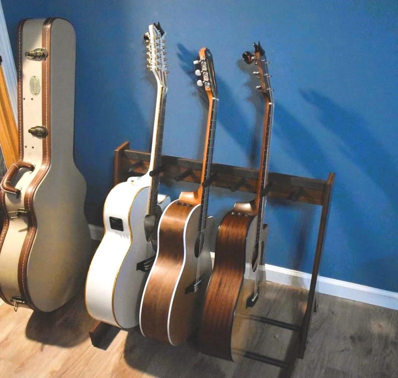 Multi Guitar Wooden Stand | Holds 3 Acoustic or 5–6 Electric/Bass Guitars | Floor Guitar Rack Storage Organizer | Guitar Display Holder image 2