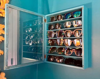 Wooden Sunglasses Organizer Wall Mount, 6 Tier Eyewear Display Case, Glasses Storage Holder for Men, Gift Idea for Him