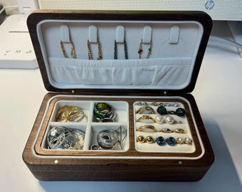 Handmade Walnut Jewelry Box, Velvet Lined Jewelry Organizer, Wooden Storage Case, Travel Jewelry Holder, Luxury Gift for Her