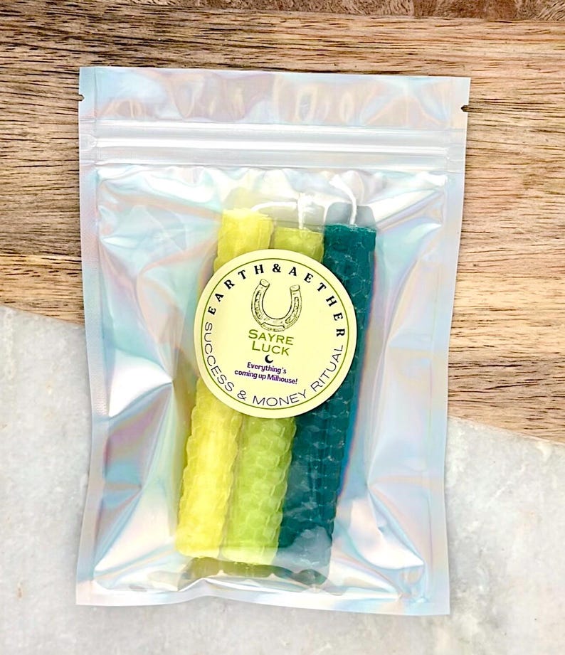 Mini velas de carillón para lanzar hechizos, establecer intenciones, rituales, trabajo energético. Hechas a mano y de origen local, 100 % cera de abejas de California, juego de 3. Success & Money
