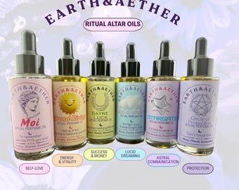 Aceite de unción/altar de hechizos: elige tu intención: amor propio, energía/vitalidad, éxito/dinero, sueño lúcido, comunicación astral, protección.