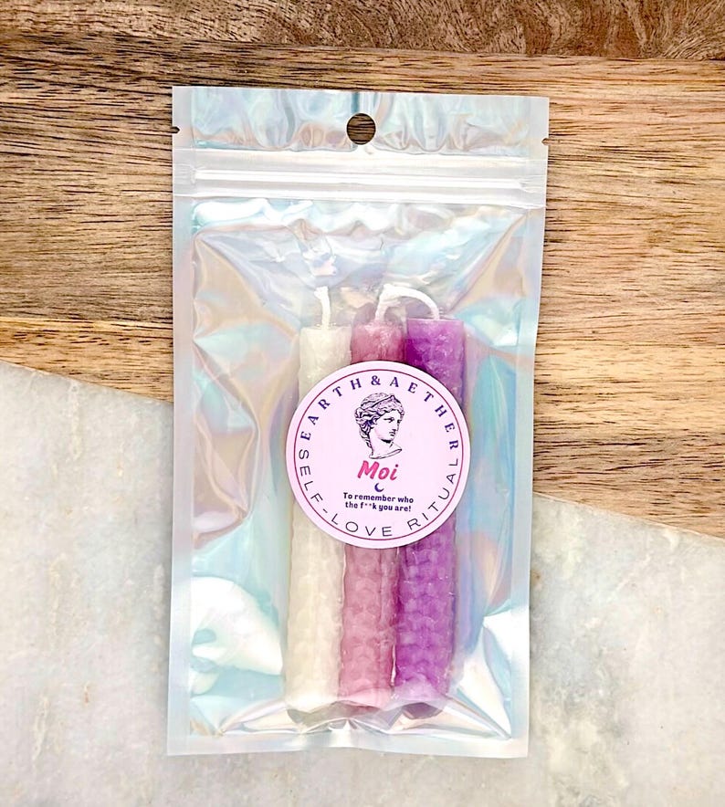 Mini velas de carillón para lanzar hechizos, establecer intenciones, rituales, trabajo energético. Hechas a mano y de origen local, 100 % cera de abejas de California, juego de 3. Self-Love