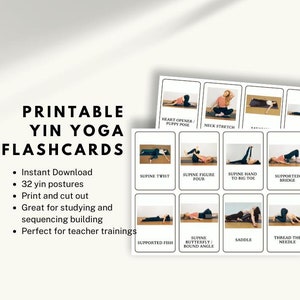 Yin-yogahouding Flashcards downloadbare pdf | Herstellende yoga-flashcards | Flashcards voor yin-yogaposes | Afdrukbare yogaflashcards