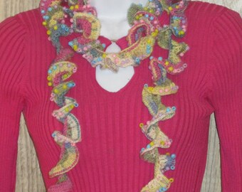 Beautiful Handmade Crochet Pastel Bead Fashion Statement Scarf Necklace Present Gift Teen Tween Teacher Co-Worker Ready to Go