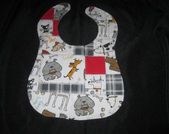 Handmade Adorable Quilted Doggie Patterned Flannel Baby Bib Newborn Shower New Mom Gift Present Ready to Ship