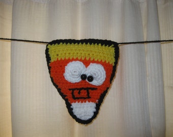 Hand Crocheted Candy Corn Halloween Banner Decoration Use Year After Year Ready to Ship