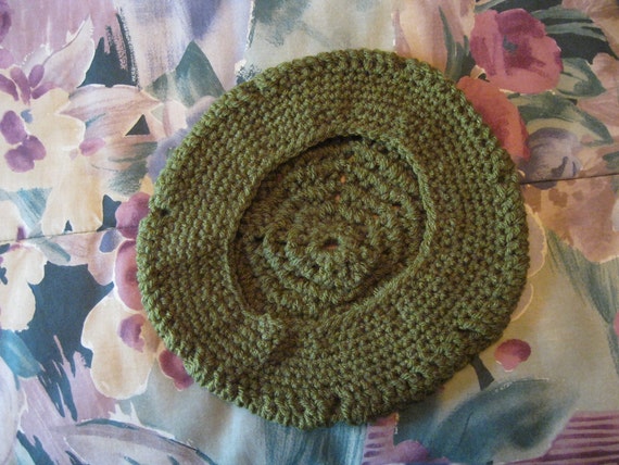 Light green hand crocheted cotton beret Olive Green and Yellow/gold Crochet Cotton Beret, Handmade  main image 2