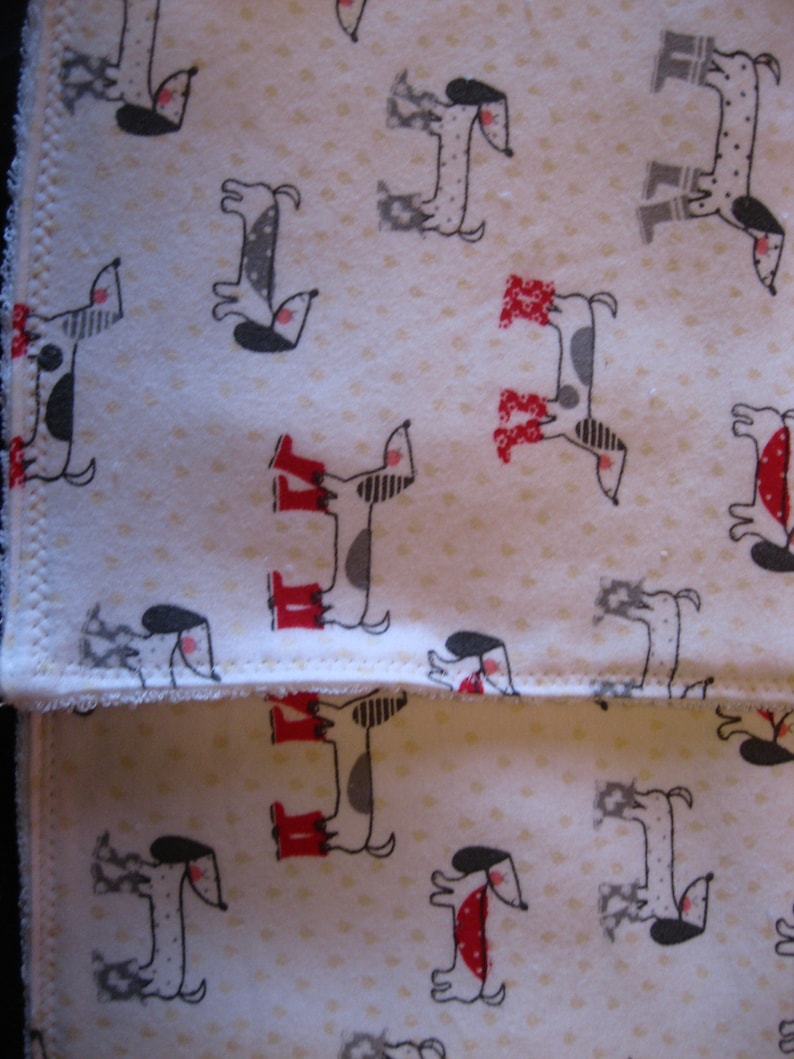 Set of Two Handmade Dog Print Cotton Flannel Washcloths Gift Present Hostess Guest Room Stocking Stuffer Ready to Ship image 6