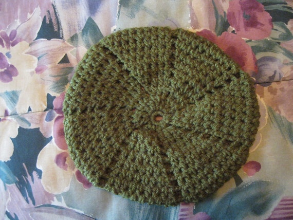 Light green hand crocheted cotton beret Olive Green and Yellow/gold Crochet Cotton Beret, Handmade  main image 3