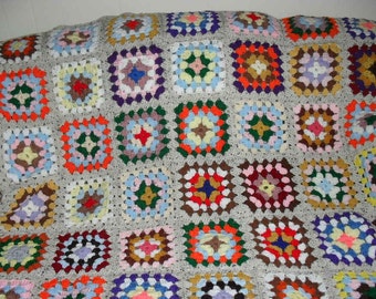 Handmade Crocheted Classic Granny Square Afghan Blanket Throw Gift Present Ready to Ship
