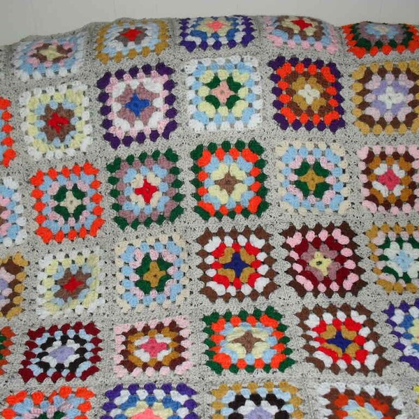 Handmade Crocheted Classic Granny Square Afghan Blanket Throw Gift Present Ready to Ship