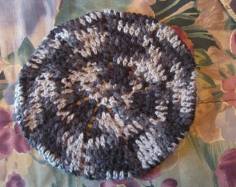 Warm Hand Crocheted Variegated Gray Beret Hat Cap Gift Present Teacher Co-Worker Ready to Ship