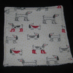 Set of Two Handmade Dog Print Cotton Flannel Washcloths Gift Present Hostess Guest Room Stocking Stuffer Ready to Ship image 1