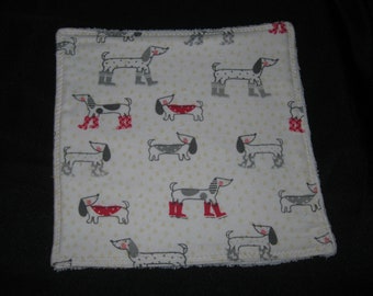 Set of Two Handmade Dog Print Cotton Flannel Washcloths Gift Present Hostess Guest Room Stocking Stuffer Ready to Ship