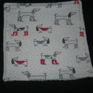 Set of Two Handmade Dog Print Cotton Flannel Washcloths Gift Present Hostess Guest Room Stocking Stuffer Ready to Ship image 2