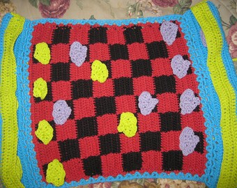 Hand Crocheted Portable Checkers Game: Travel Kids Activity