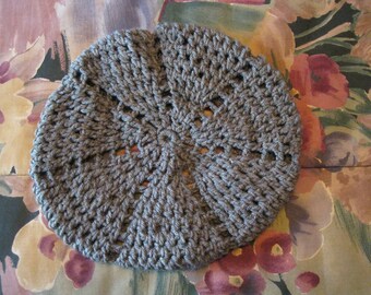 Warm Hand Crocheted Gray Beret Hat Cap Gift Present Unisex Teacher Co-Worker Teen Tween Ready to Ship