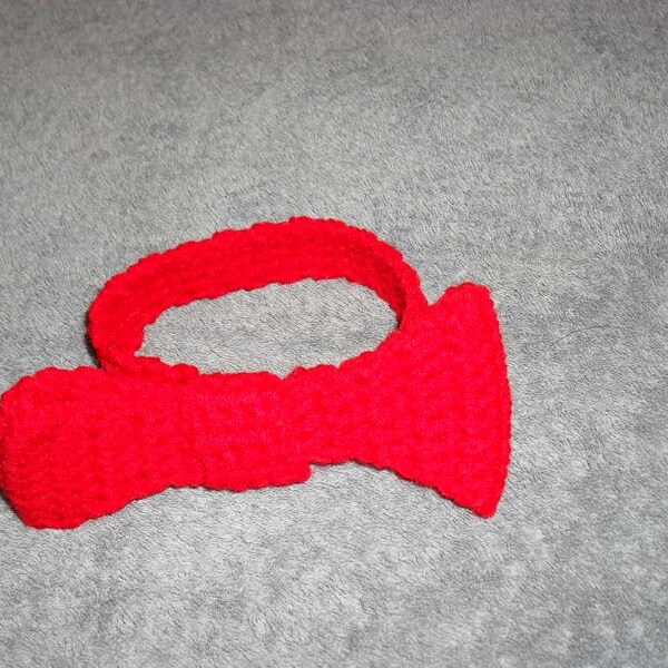 Festive Red Bow Tie to Dress Up Your Doggie Dog Pet Cat Kitty Photo Prop Comfy Crochet Ready to Ship