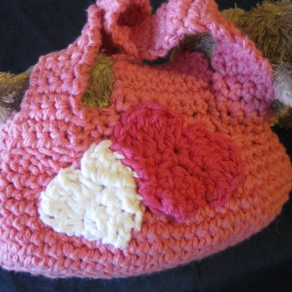 Hand Crocheted Little Girls Pet Carrier in Hot Pink Children Toy Gift Present Vacation Ready to Ship