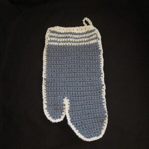 Hand Crocheted Handy Slate Blue and White Grill Mitt Gift Present Dad Ready to Ship