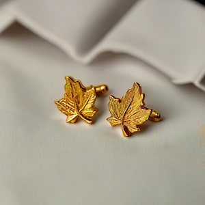 Messing Ahornblatt Manschettenknöpfe | Herrenanzug Zubehör | Schmuck Gold | Gold Ahornblatt Manschettenknopf | Kanadisches Ahornblatt Manschetten | Elbow ist Up
