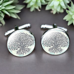 Unique Stained Glass Life Tree Cufflinks - Tree of Life Colorful Cufflinks - Perfect Wedding Accessory Gift - 16mm in 3 Colors