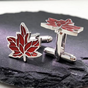 Ahornblatt Manschettenknöpfe Stahl, Rotes Blatt, Black Tie Hochzeit, Kanadische Formelle Accessoires, Hochzeit, Jubiläum | Sommer, Canada Day, 1.Juli