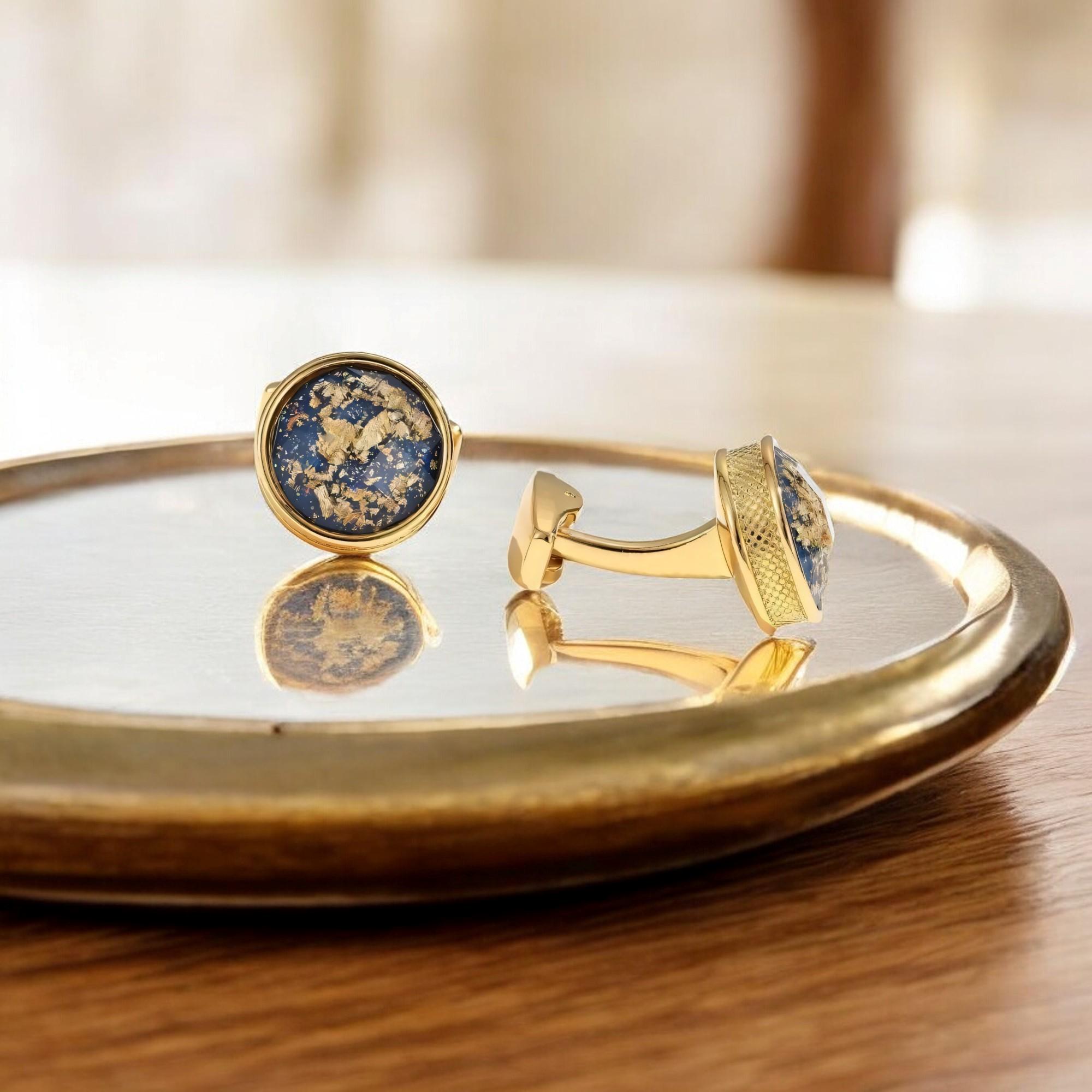 Boutons De Manchette Vintage - Forme Ronde - Matière Métal Avec Nacre Dorée - Occasion - Pour Mariage, Témoin, Cérémonie
