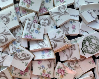 100++ Vintage Paden City Pottery Floral Flowers China Mosaic Tiles - Handcut Broken plate tiles