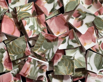 135 Beautiful Floral by Nikko Pink Green Floral Flowers China Mosaic Tiles - Handcut Broken plate tiles