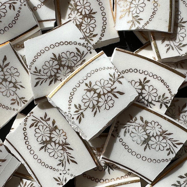 Mosaic Tiles - 70 Stunning Vintage Daisy Flower Gold Filigree Creamy White  - China Pieces