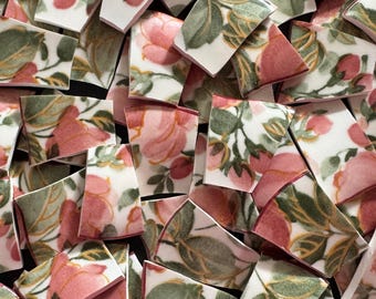115 Beautiful Floral by Nikko Pink Green Floral Flowers China Mosaic Tiles - Handcut Broken plate tiles