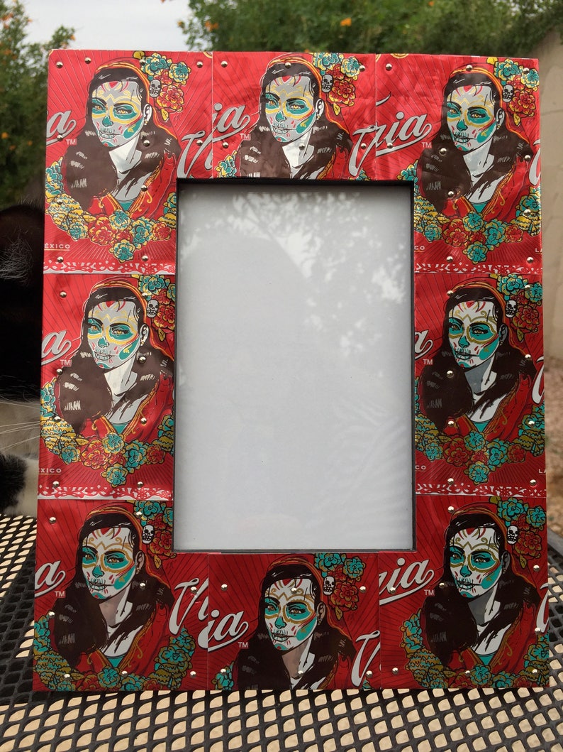 Day Of The Dead Girl Skulls Mosaic Recycled Aluminum Beer Image 0